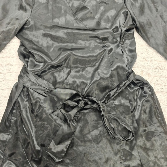 VTG 90s Black Satin Robe Morgan Taylor Intimates Luxury Sexy Goth Pockets Womens - Picture 9 of 11